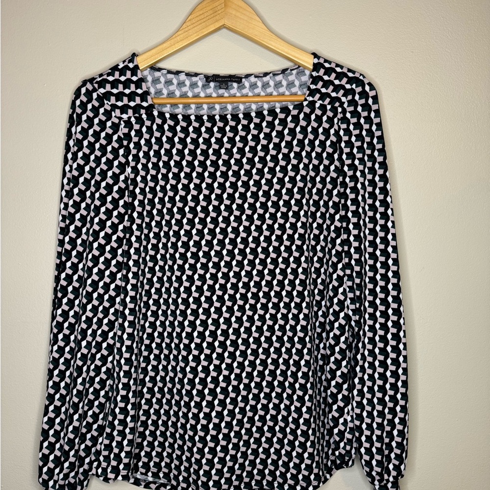 Adrianna Papell Geometric Long‎ Sleeve Blouse (Size S)